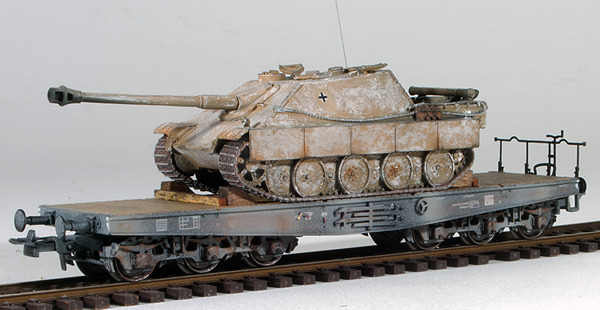 REI Models 6870251 - German WWII Jagdpanther Winter Camo loaded on a heavy 6 axle DRB flat car  